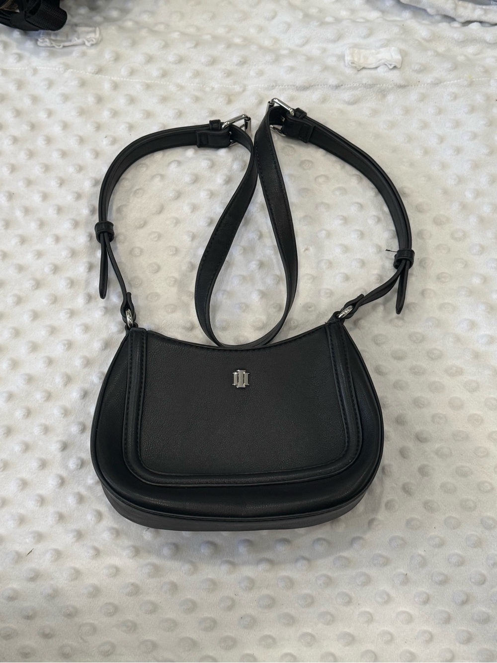 INC International Concepts Black Leather Crescent Crossbody Bag